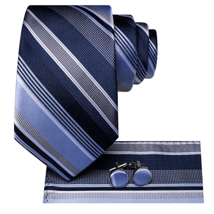 Hi-Tie Men 63inches Tie Set Extra Long Necktie Paisley Tie Pocket Suqare Cufflinks Big and Tall Men Tie - color: Blue White