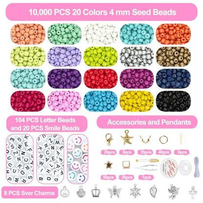 16300 4mm Glass Seed Beads for Bracelet Making Kit with Letter Beads | Friendship Bracelet, Clay Heishi Disc Beads Charms Elastic String for Concert Jewelry Making DIY Creative Gift - color: 16300