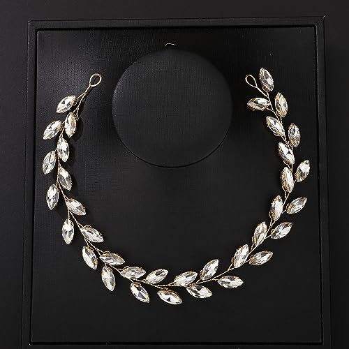 Teyglen Bride Wedding Crystal Hair Vine Full Gold Crystal Headband Bridal Hair Accessories Wedding Headpiece Handmade Rhinestone Hair Piece Headband for Women(Gold) - color: Gold