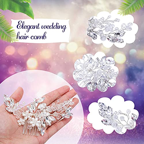 5 Pieces Wedding Hair Comb Bridal Pins Crystal Pearl Wedding Hair Accessories Rhinestone Flower Piece for Bride Bridesmaids Women(Silver) - color: Silver
