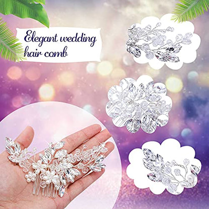 5 Pieces Wedding Hair Comb Bridal Pins Crystal Pearl Wedding Hair Accessories Rhinestone Flower Piece for Bride Bridesmaids Women(Silver) - color: Silver