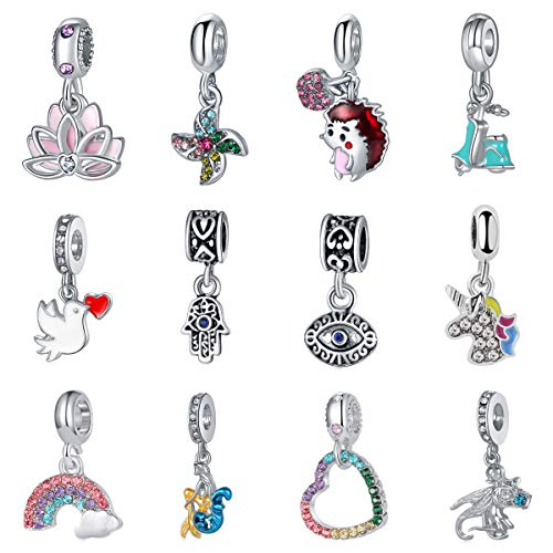 12pcs Mixed Silver Plated Colorful Enamel Alloy Beads Dangle Charms Fits for European Snake Chain Bracelet Necklace DIY Jewelry Making Supplies - color: Bead Charms-3