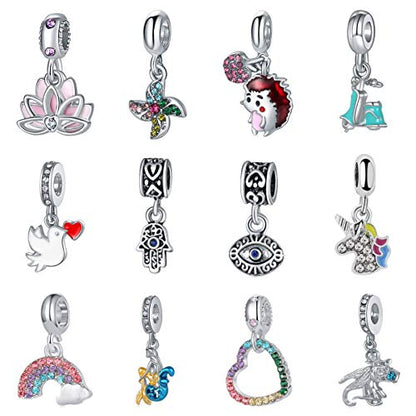 12pcs Mixed Silver Plated Colorful Enamel Alloy Beads Dangle Charms Fits for European Snake Chain Bracelet Necklace DIY Jewelry Making Supplies - color: Bead Charms-3