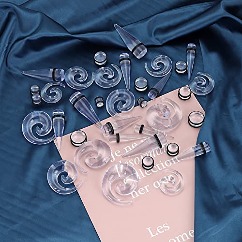 Qmcandy 00G-20mm Ear Stretching Kit 36PCS Big Gauge Taper Kit Large Acrylic Tunnel Plug Spiral Set - color: 36pcs, Transparent