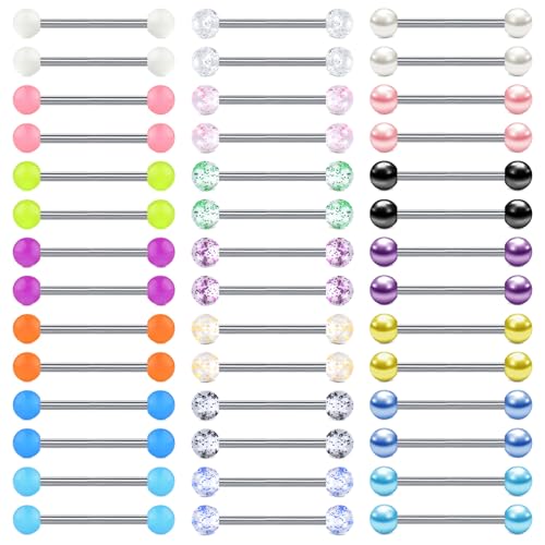 VCMART 12mm-18mm 14G Tongue Rings Nipple Straight Barbells Surgical Steel Body Piercing Jewelry - style: Style F -42pcs