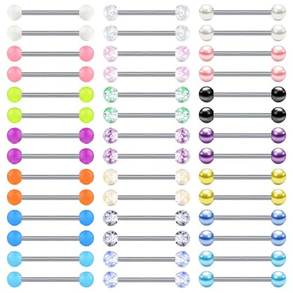 VCMART 12mm-18mm 14G Tongue Rings Nipple Straight Barbells Surgical Steel Body Piercing Jewelry - style: Style F -42pcs