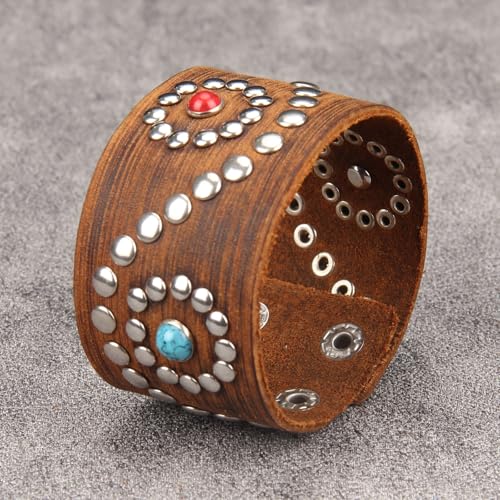 GelConnie Punk Leather Cuff Bracelet Adjustable Straps Wrap Bracelets Arm Armor Cuff Gothic Leather Wristbands for Men, Women - color: MLPB098-Brown
