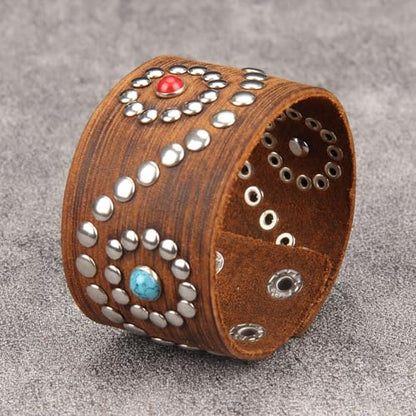GelConnie Punk Leather Cuff Bracelet Adjustable Straps Wrap Bracelets Arm Armor Cuff Gothic Leather Wristbands for Men, Women - color: MLPB098-Brown