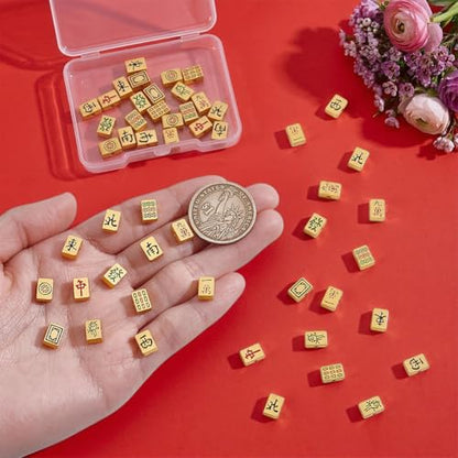 NBEADS 52 Pcs 13 Styles Bulk Mahjong Beads, 8.5x6mm Rectangle Large Hole Mahjong Beads Alloy Enamel Bead Set Loose Spacer Bead for Bracelets Necklace Earring Jewelry Making, Hole: 1.6mm