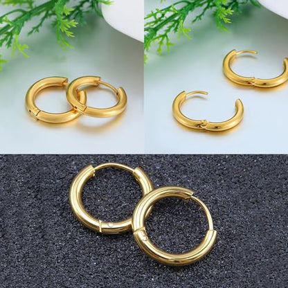 316L Surgical Stainless Steel Huggie Hoop Earrings 6mm 8mm 10mm 11mm 12mm 14mm Hypoallergenic Earrings Hoop Cartilage Helix Lobes Hinged Sleeper Earrings For Men Women - style: B01: 8mm Gold(THK 2.0mm)
