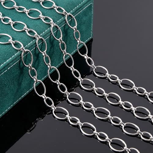 UMAOKANG 2 Meters Stainless Steel Jewelry Making Chains Bulk on Spool Oval Link Chain DIY Decorative Chain - color: Oval Silver