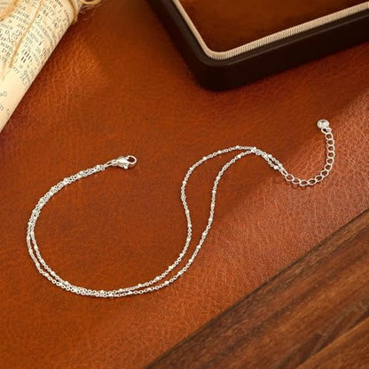 PICNHUAN Gold/Silver Ankle Bracelets for Women 14K Gold Plated Women's Anklets Silver Cuban Chain Anklet Waterproof Stainless Steel Anklet Summer Beach Foot Chain Jewelry Gifts for Women - color: Silver/Two-layer