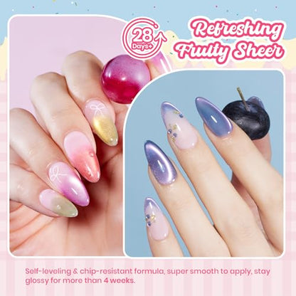 Beetles Fruit Magnet Cat Eye Gel Nail Polish Set, 6 Colors Glass Cat Eye | Glitter Gel Polish Kit Pink Purple Blue Yellow Green Magnetic Shine Soak Off UV Salon DIY Manicure Gift for Women - color: 0-0-0-Fruit Magnet