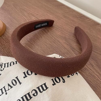 Padded Headband, 2 Fixed Widths Thick Padded Headbands for Women Chunky Puffy Black Beige Brown Hairband