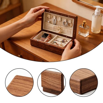 Small Wooden Jewelry Box | Versatile Mens Jewelry Box with Earring & Ring Organizer for Travel & Vanity Display