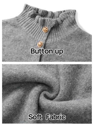 MEROKEETY Women's Fall Trendy Chunky Knit Cardigan Casual Ruffle Sweaters | Button Down, Long Sleeve, Cute Ruffle Collar, Mock Neck, Fashion Cozy Knit Sweater, Dressy Casual Winter Outerwear Clothes - color: Grey, size: Medium