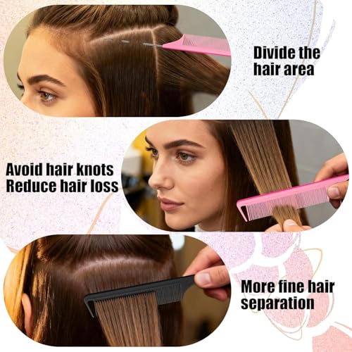 6PCS Hair Styling Tools Kit, Boar Bristle Wooden Brush, Rat Tail Metal Pin Parting Comb Edge Control Brush,Bristle Teasing Hair Brush Topsy Tail Loop Tools for Women Braiding & Edge Styling - color: pink