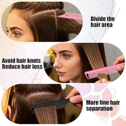 6PCS Hair Styling Tools Kit, Boar Bristle Wooden Brush, Rat Tail Metal Pin Parting Comb Edge Control Brush,Bristle Teasing Hair Brush Topsy Tail Loop Tools for Women Braiding & Edge Styling - color: pink