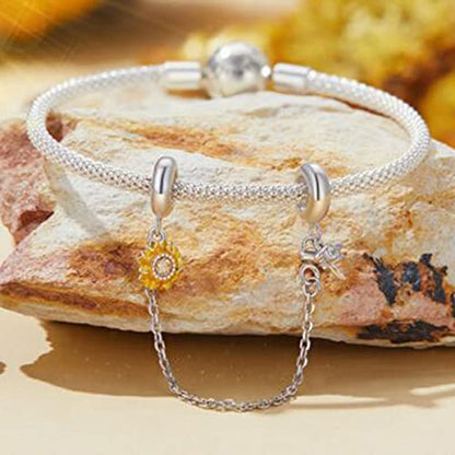 Heart Charm Clip Lock Spacer Stopper Charm Bead Bracelet 925 Sterling Silver Charms Safety Chain for Pandora Bracelets - color: Sunflower