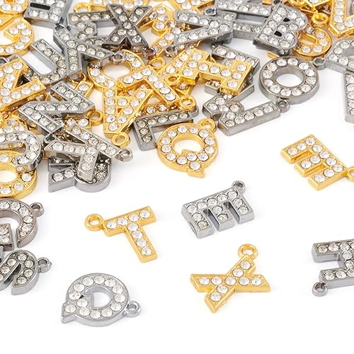 Craftdady Letter Charms Capital Pendants Mixed A-Z Initial Letter Number Charms DIY Bracelet Necklace Pendants for Jewelry Making, Gold, Antique Silver, Platinum - color: Golden/Platinum + Crystal
