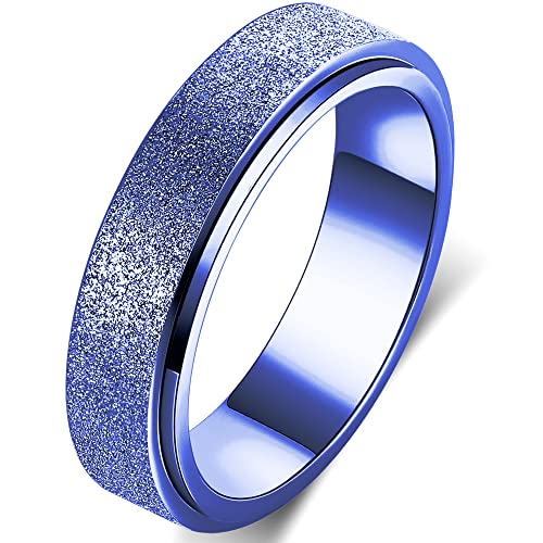 OreilleStar Titanium Stainless Steel Anxiety Ring for Women Men Fidget Spinner Ring, Size 6-12, Width 6MM, 5-Color: Rose Gold-Rainbow-Silver-Black-Blue - color: Blue