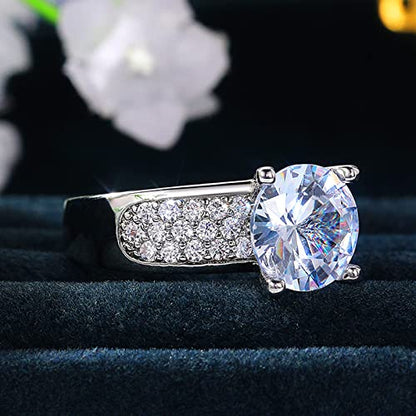 925 Sterling Silver Shiny Gem Ring Cubic Zirconia Rings CZ Diamond Multi Row Ring Eternity Engagement Wedding Band Ring for Women (US Code 6) - size: US Code 6