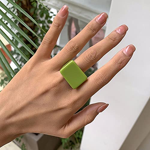 Colorful Transparent Resin Rings Finger Rings,Geometry Rings Set Candy Color Marbling Thumb Rings(Pink) - color: Pink