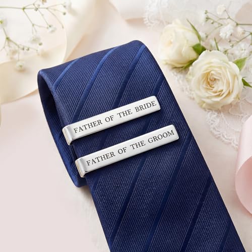 Father Of The Groom and Bride Groomsmen Gifts from Bride Wedding Tie Clip | White Gold Plated Tie Clips Stainless Steel Tie Bars