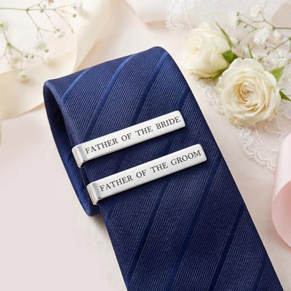 Father Of The Groom and Bride Groomsmen Gifts from Bride Wedding Tie Clip | White Gold Plated Tie Clips Stainless Steel Tie Bars