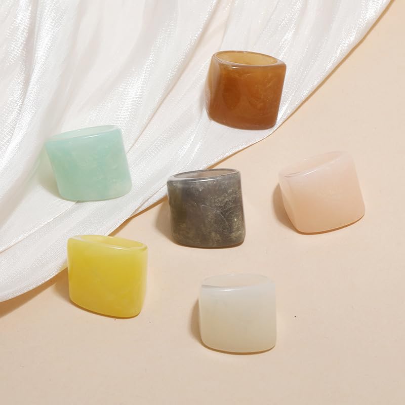 Resin Chunky Rings for Women Multicolor Acrylic Plastic Rings Set Cute Trendy Aesthetic Y2k Statement Rings Thick Dome Heart Knuckle Finger Jewelry - color: 6PCS Dome