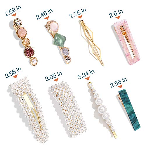 Magicsky 28 PCS Pearls and Macaron Acrylic Resin Hair Clips for Women Girls | Fashion Hair Barrette sets, Fancy Marble Alligator Bobby Pins, Elegant Crystal Geometric Hairpin, Decorative Hair Accessories