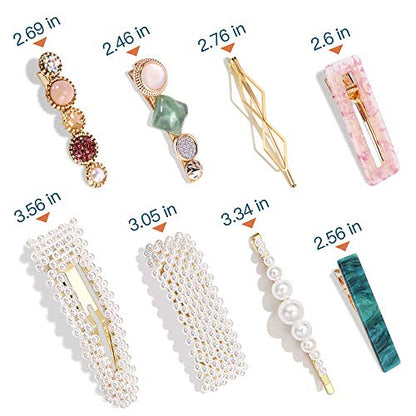 Magicsky 28 PCS Pearls and Macaron Acrylic Resin Hair Clips for Women Girls | Fashion Hair Barrette sets, Fancy Marble Alligator Bobby Pins, Elegant Crystal Geometric Hairpin, Decorative Hair Accessories