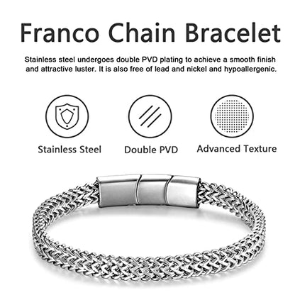 Mens Bracelet-Stainless Steel Magnetic Clasp Franco Chain Bracelets for Men - color: B-silver