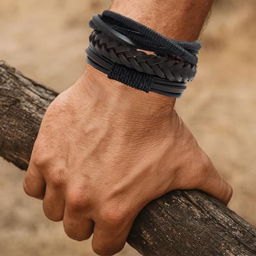 36Pcs Braided Leather Bracelets for Men Women Wrap Wood Beads Cuff Bracelet Hemp Cords Ethnic Tribal Handmade Wrap Wristband Bracelets Set Adjustable