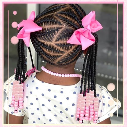 NAISKA 90Pcs Light Pink Kids Hair Beads Cute Hair Beads for Braids Round Small Beads for Hair Acrylic Gradient Dreadlock Beads Mini Pony Beads Loc Beads Clips Accessories - color: Light Pink