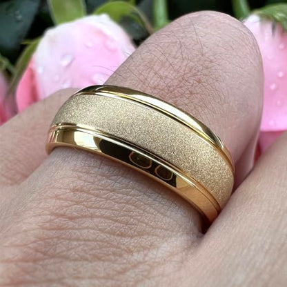 TUTISS 6mm 8mm Black/Gold/Rose Gold/White Tungsten Rings for Men Women Fashion Engagement Wedding Bands Sandblasted Finish I Love You Engraved Comfort Fit - color: 8mm Gold Tungsten I Love You