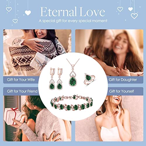 LMXXVJ Women Jewelry Set Platinum Plated Necklace Open Ring Earrings Bracelet Set,Birthday/Anniversary Mother’s Day Jewelry Gifts for Mom/Wife/Sister/Best Friend - color: Rose Gold-Green