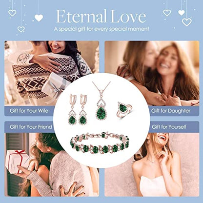 LMXXVJ Women Jewelry Set Platinum Plated Necklace Open Ring Earrings Bracelet Set,Birthday/Anniversary Mother’s Day Jewelry Gifts for Mom/Wife/Sister/Best Friend - color: Rose Gold-Green