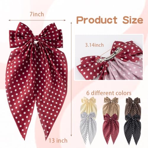 Unbednigt 6 PCS Polka Dot Hair Bows for Women Girls Big Red Bow Clips - color: Polka Dot