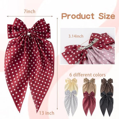 Unbednigt 6 PCS Polka Dot Hair Bows for Women Girls Big Red Bow Clips - color: Polka Dot