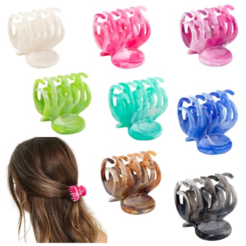 8PCS Claw Clips for Thin Hair Women, 1.6" Small Hair Claw Clips | Marble Pattern Hair Claw Clips for Fine Thick Hair Strong Hold Double Row Teeth Hair Clips Cute Jaw Clamps - color: Multicolor