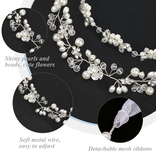 Wecoe Flower Girl Headpieces 2pcs Silver Rhinestone Pearl Headbands Wedding Bridal Flower Girl Hair Accessory Princess Hair Accessories for Birthday, Party, First Communion, Baptism - color: Silver C