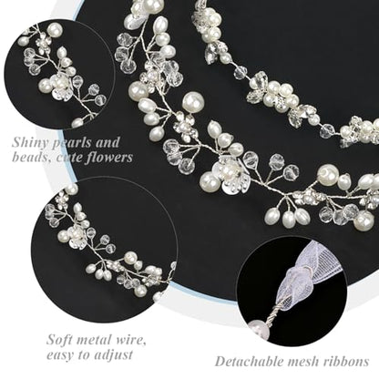 Wecoe Flower Girl Headpieces 2pcs Silver Rhinestone Pearl Headbands Wedding Bridal Flower Girl Hair Accessory Princess Hair Accessories for Birthday, Party, First Communion, Baptism - color: Silver C