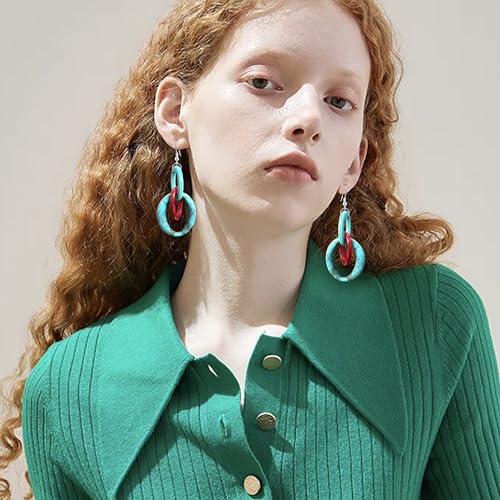 Bohemian Simplicity Acrylic Geometry Oval Circle Dangle Drop Earrings Lightweight Resin Chain Hook Earrings For Women - color: Blue Red