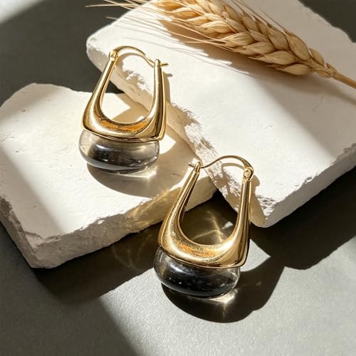 Acrylic Gold Hoop Earrings Chunky Hoop Dangle Drop Huggie Earring Statement Resin Jewelry for Women - color: Dark Gray