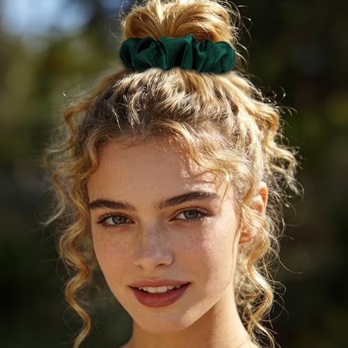 Jaciya Satin Scrunchies for Women Green Hair Scrunchies Elastic Hair Ties | 24 Pack Elastic Hair Ties for Ponytails and Buns - color: Dark Green