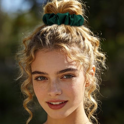 Jaciya Satin Scrunchies for Women Green Hair Scrunchies Elastic Hair Ties | 24 Pack Elastic Hair Ties for Ponytails and Buns - color: Dark Green