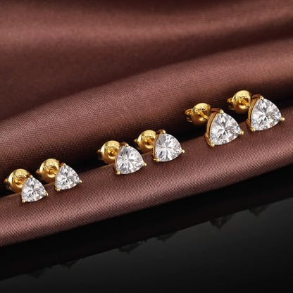 Brilliant Heart-cut/Oval-cut/Trillion-cut/Cushion-cut/Emerald-cut/Marquise-cut Stud, 925 Sterling Silver Cubic Zirconia Stud Earrings for Women Men - style: L-Triangle cut-Yellow