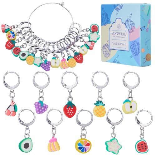 SUNNYCLUE 1 Box 40Pcs Stitch Markers Locking Crocheting Markers Knitting Fruit Polymer Clay Beads Removable Clip on Charm Leverback Clasps Crochet Stitch Marker for Yarns Knit Crocheting Sewing Adult - color: 40pcs Fruit Clay Beads Stitch Markers With Upg
