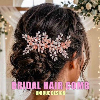 Rhinestone Wedding Hair Comb Gold Floral Bridal Hair Piece Crystal Hair Accessories for Women (Rosegold) - color: Rosegold